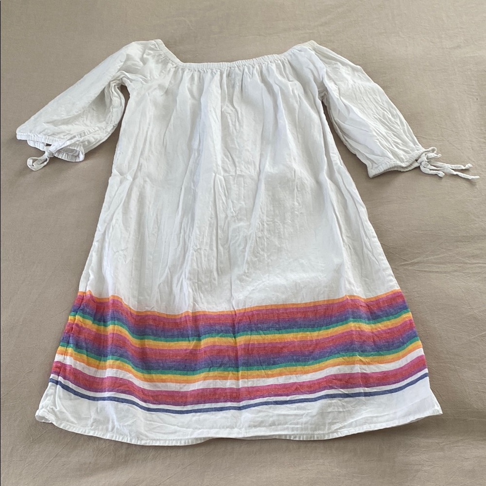 J. Crew White/Multi-Colored Striped Linen Cotton Swim Suit Cover Up Size Small